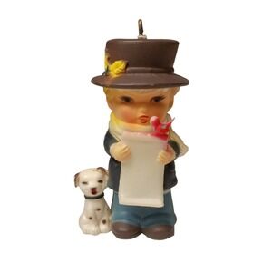 Vintage 70's Hong Kong Caroling Boy And‎ Puppy PVC Plastic Christmas Ornament